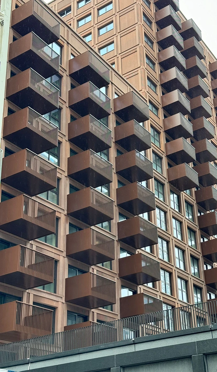 sisk metal balconies yellow car park
